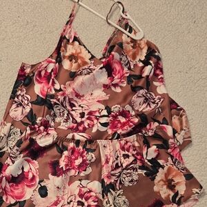 Floral Sleeveless Top - Pink and Brown